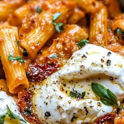 Silky Red Pepper &amp; Sun-dried Tomato Pasta With Burrata Melt