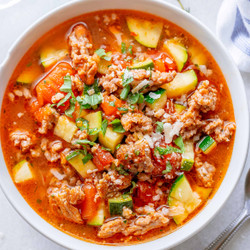 Healthy Zucchini Tomato Italian Sausage Soup