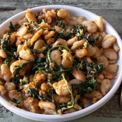 Golden Pan-fried Big White Beans With Wilted Greens
