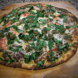 Pesto Pizza With Fresh Tomatoes &amp; Mozzarella