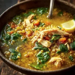 Curried Chicken Lentil And Rice Soup With Spinach