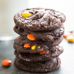 Reese's Pieces Double Chocolate Chip Cookies